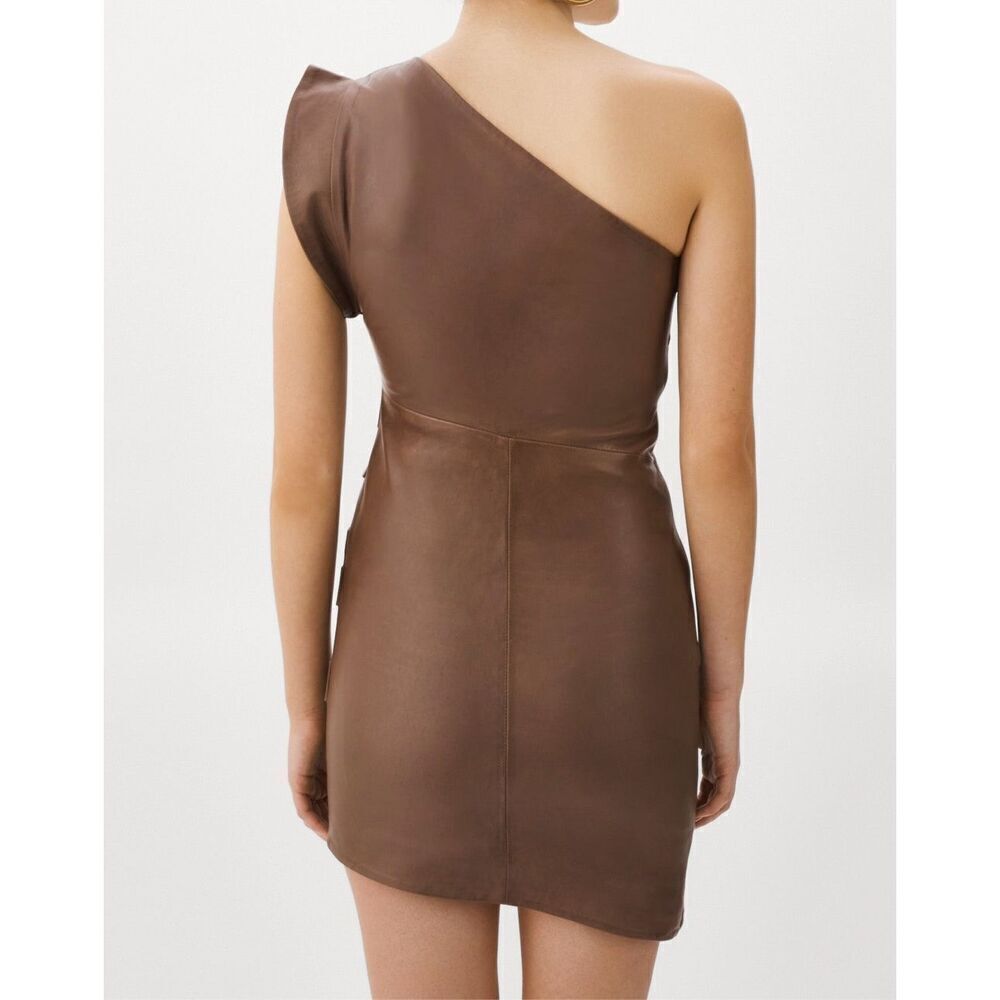 Lamarque Corey 100% Soft Leather Draped One Shoulder Lined Mini Dress Small - Picture 2 of 13